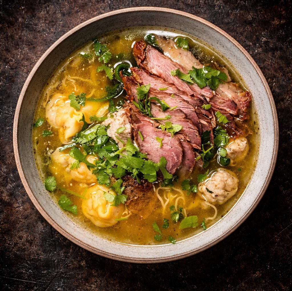 BBQ Pork Wonton Noodle Soup.