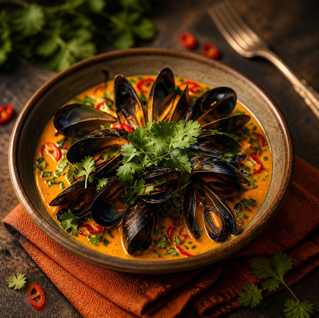 Mussels Panang Curry Sauce.