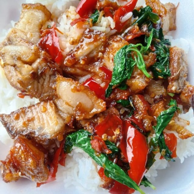 Kra Pow Moo Kob.