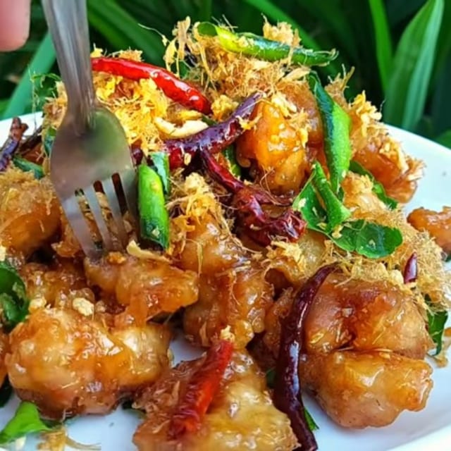 Crispy Chicken Tamarind Herb Sauce.