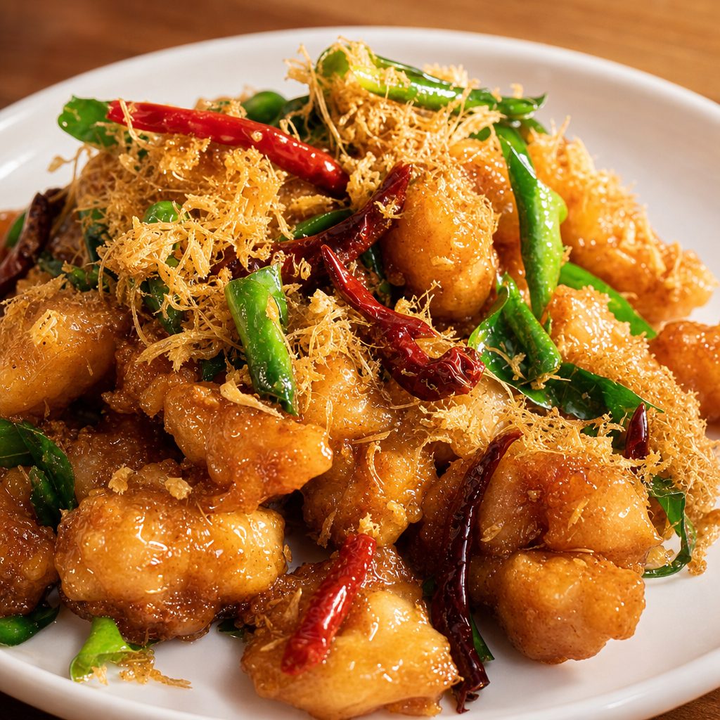 Crispy Chicken Tamarind Herb Sauce.