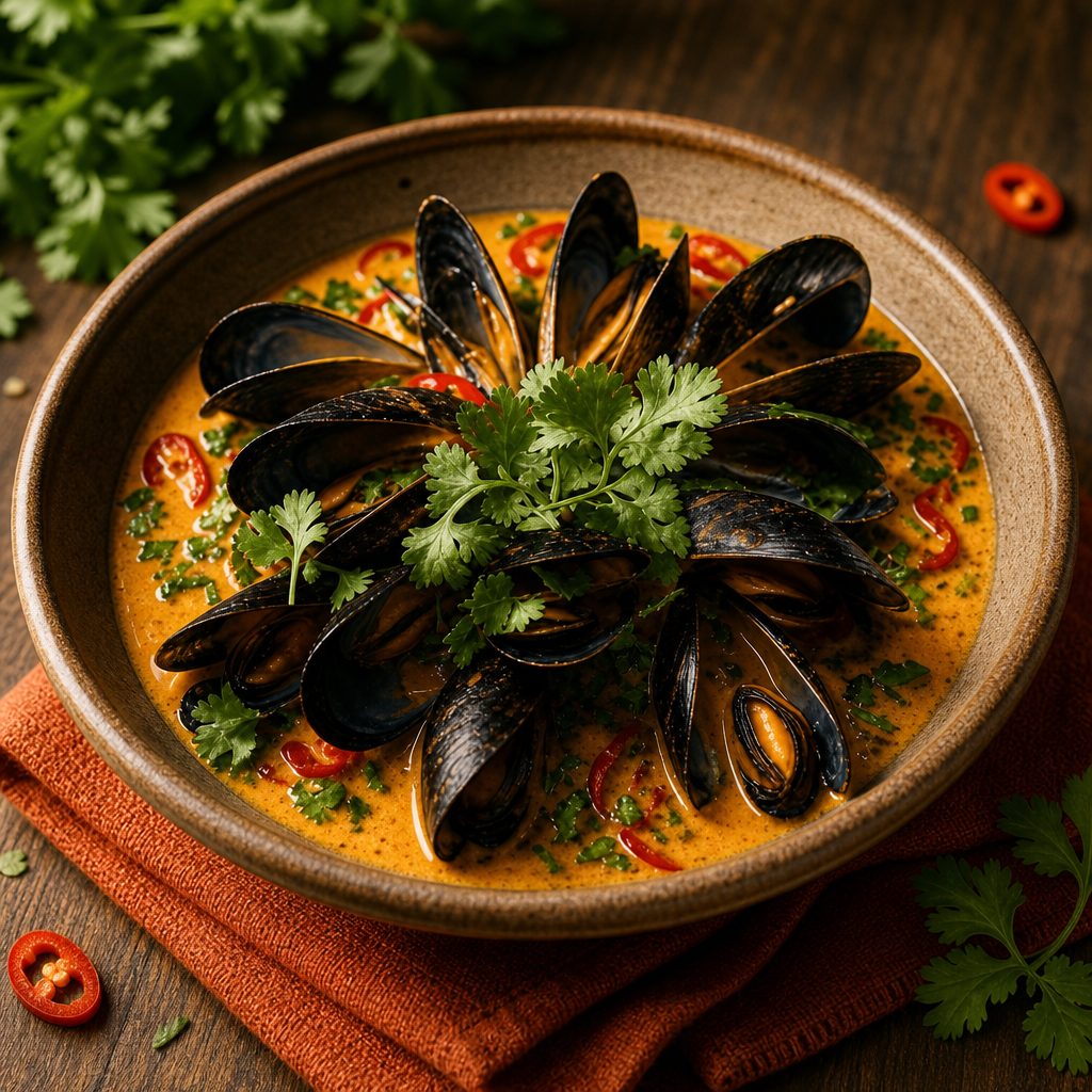 Mussels Panang Curry Sauce.